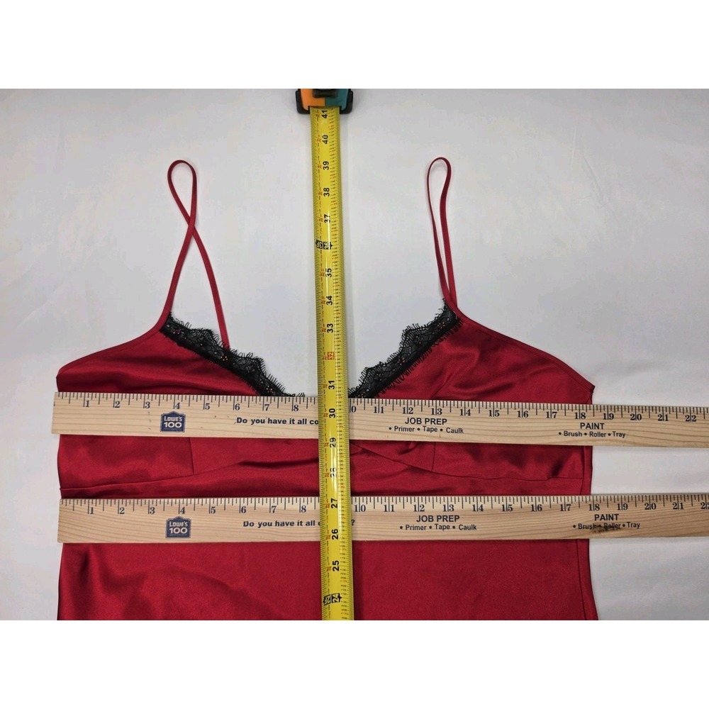 Deane & White Satin Slip Dress Sz Large Lace Trim Chemise Lingerie Red Goth 3316 - Picture 7 of 10